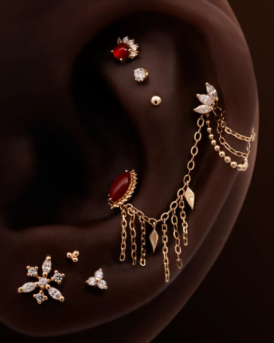 Tiny Tri-bead | Solid Gold Threadless End | Junipurr Jewelry