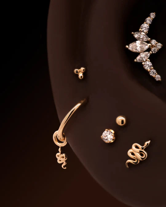 Tiny Tri-bead | Solid Gold Threadless End | Junipurr Jewelry