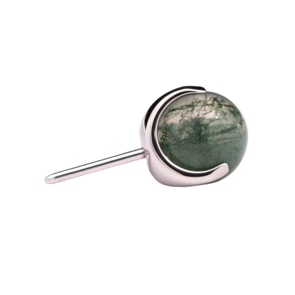 Junipurr Jewlery Prong-Set Bead - Threadless End - Moss Agate (Side View)