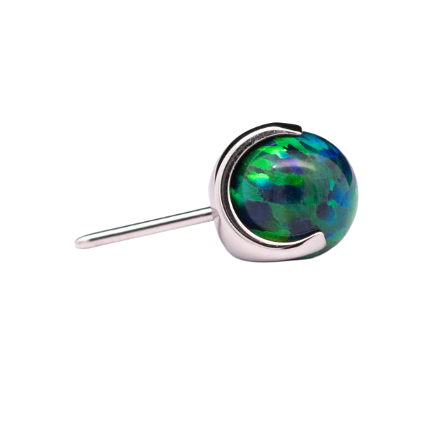 Junipurr Jewlery Prong-Set Bead - Threadless End - Peacock Blue Opal (Side View)