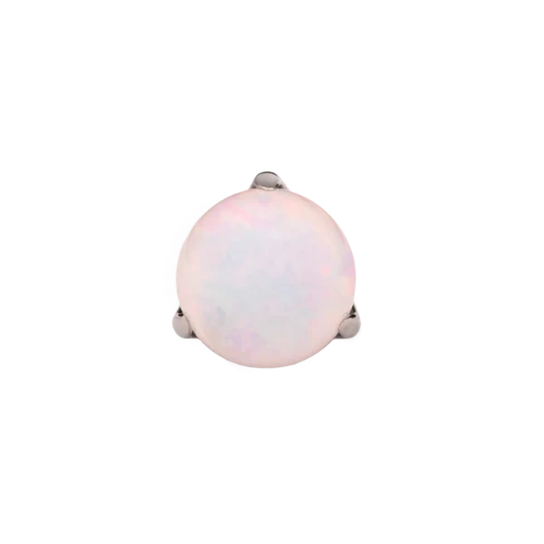 Junipurr Jewlery Prong-Set Bead - Threadless End - White Opal (Front View)