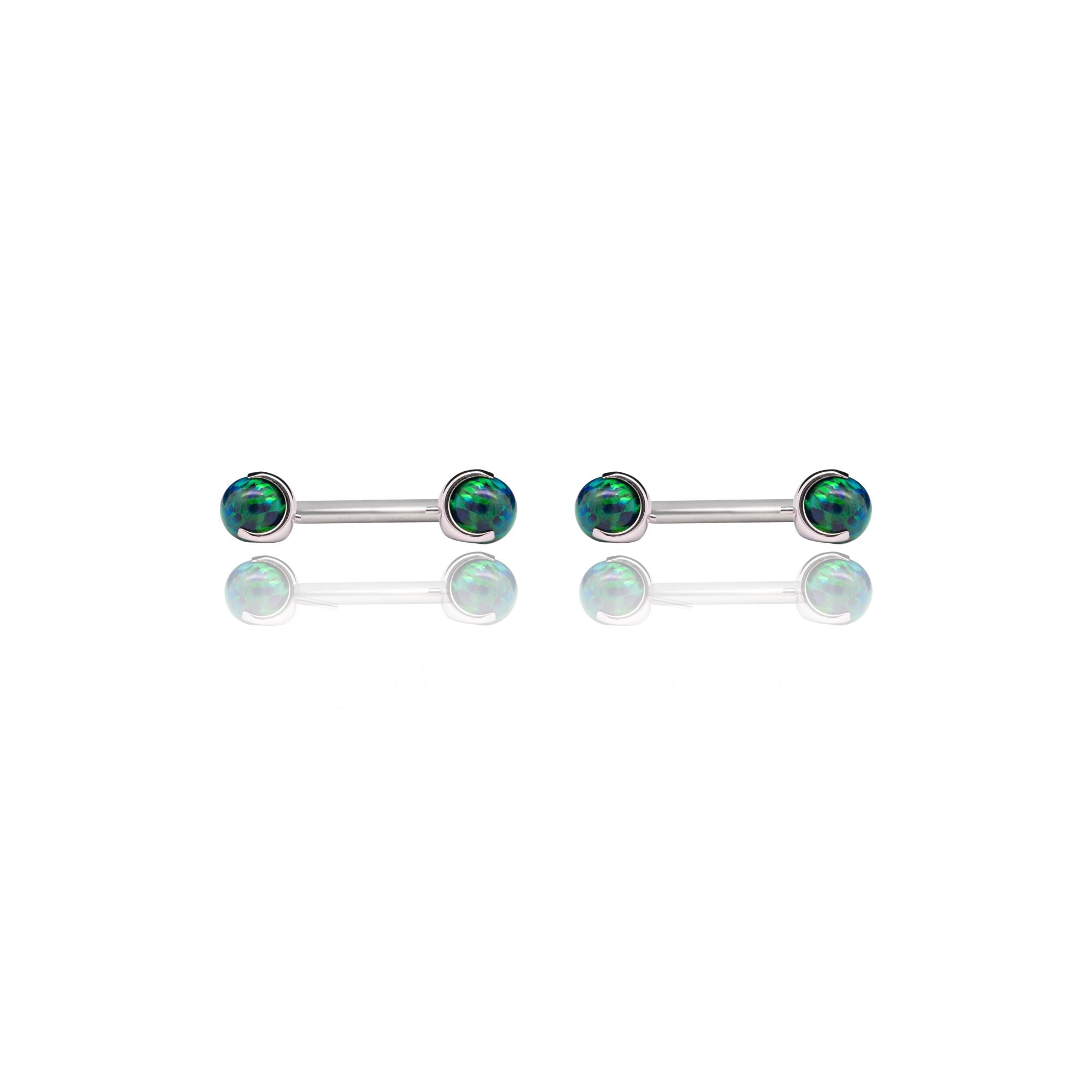 IN STOCK | Bezel-set Opal & Gemstone Sphere Threadless Barbells | Junipurr Jewelry