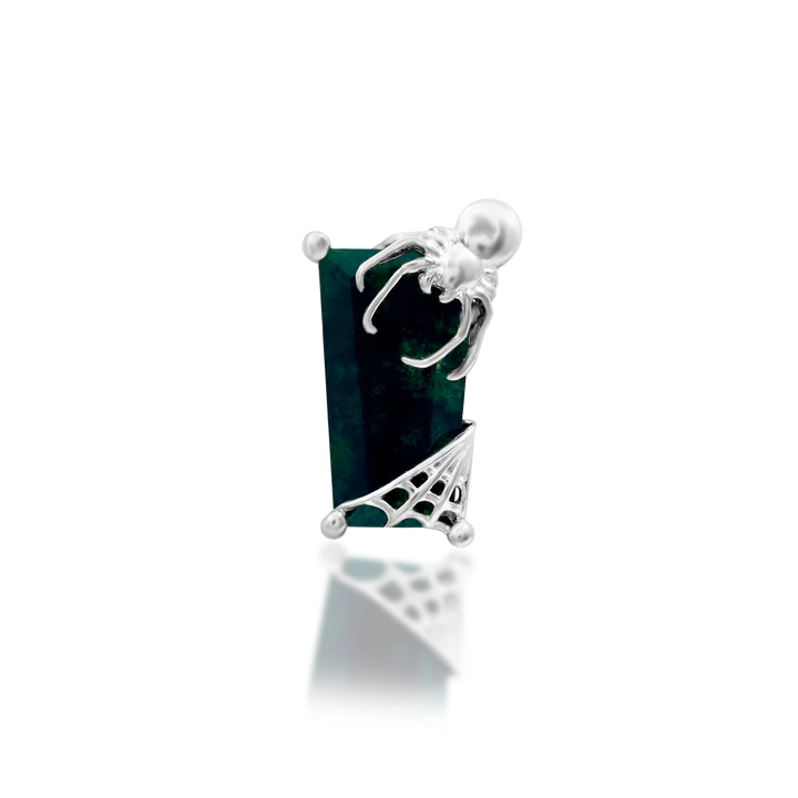 Carmilla - Baguette Cut Moss Agate Spider & Web Threadless End by Junipurr Jewelry