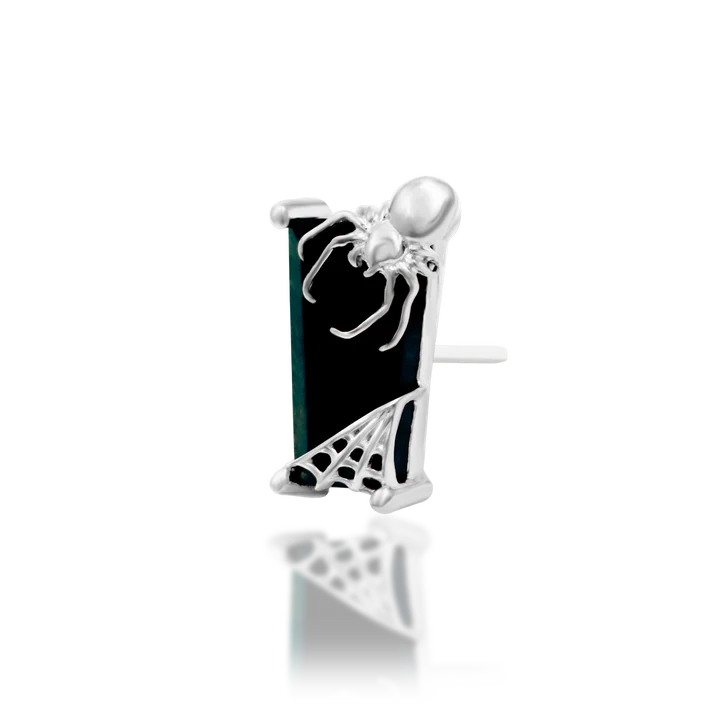 Carmilla - Baguette Cut Moss Agate Spider & Web Threadless End by Junipurr Jewelry