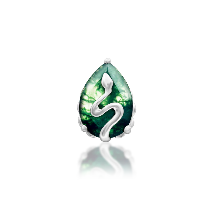 Hecate - Moss Agate Serpent Threadless End by Junipurr Jewelry