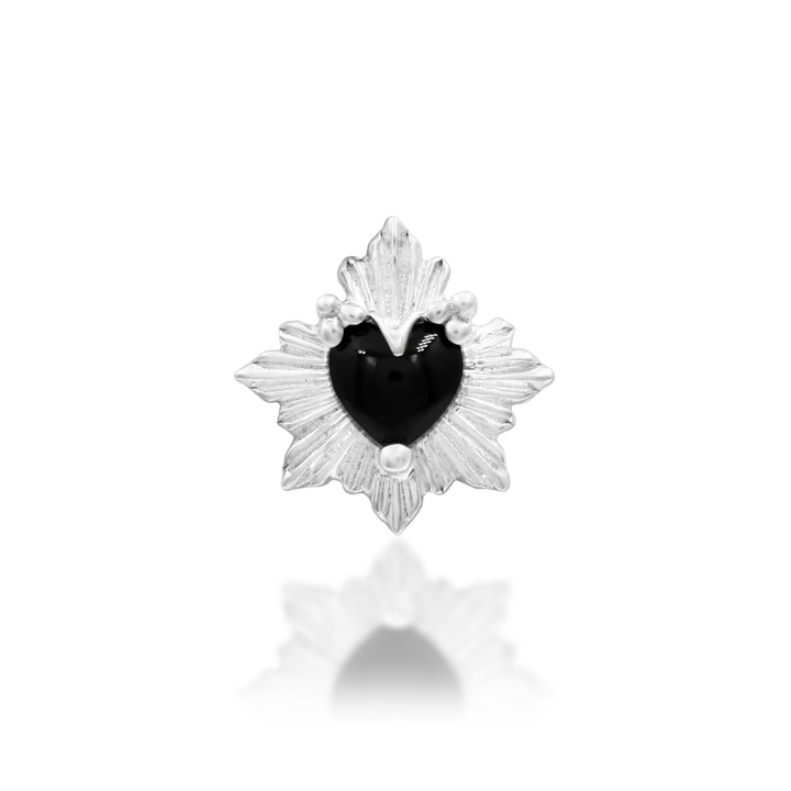NYX - Black Onyx Heart - Sacred Flame Gothic Threadless End by Junipurr Jewelry