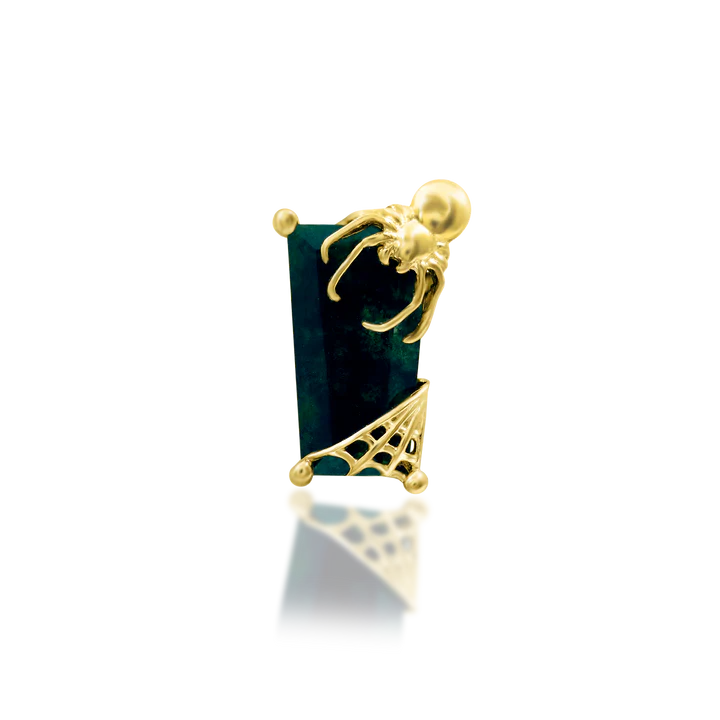 Carmilla - Baguette Cut Moss Agate Spider & Web Threadless End by Junipurr Jewelry