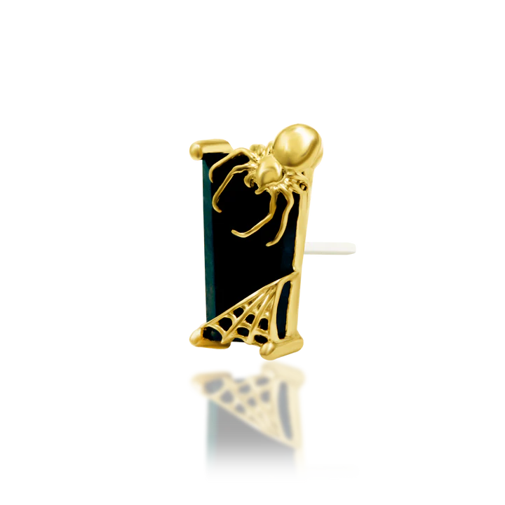 Carmilla - Baguette Cut Moss Agate Spider & Web Threadless End by Junipurr Jewelry