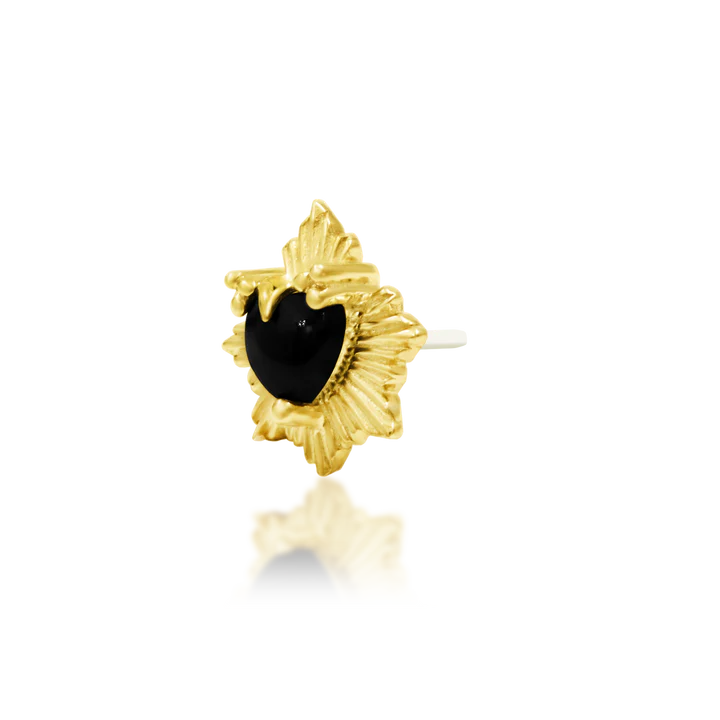 NYX - Black Onyx Heart - Sacred Flame Gothic Threadless End by Junipurr Jewelry