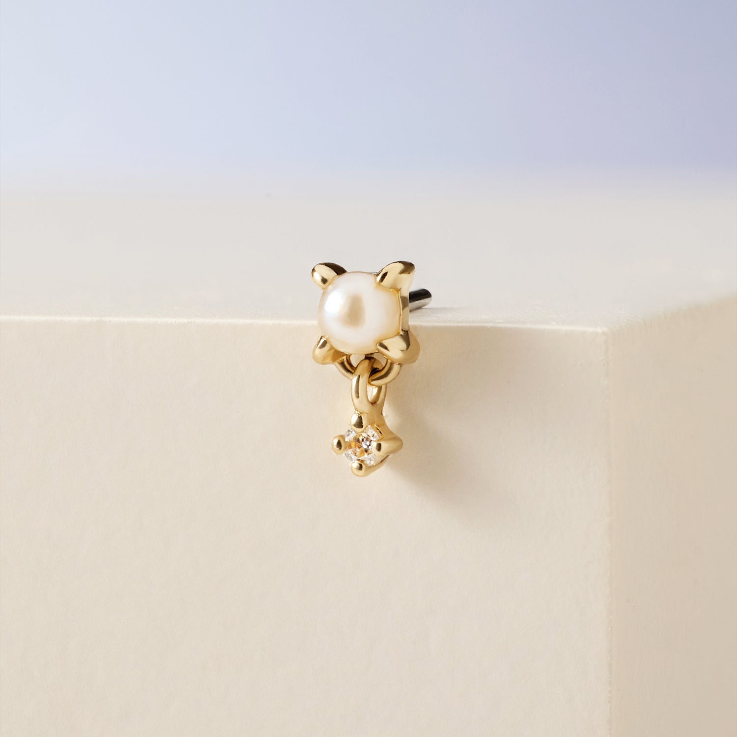 Soft Serve - Freshwater Pearl & Moissanite Threadless End | Ember Jewelry