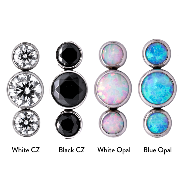 Titanium Threadless Triple Gem Cluster End by Junipurr Jewelry