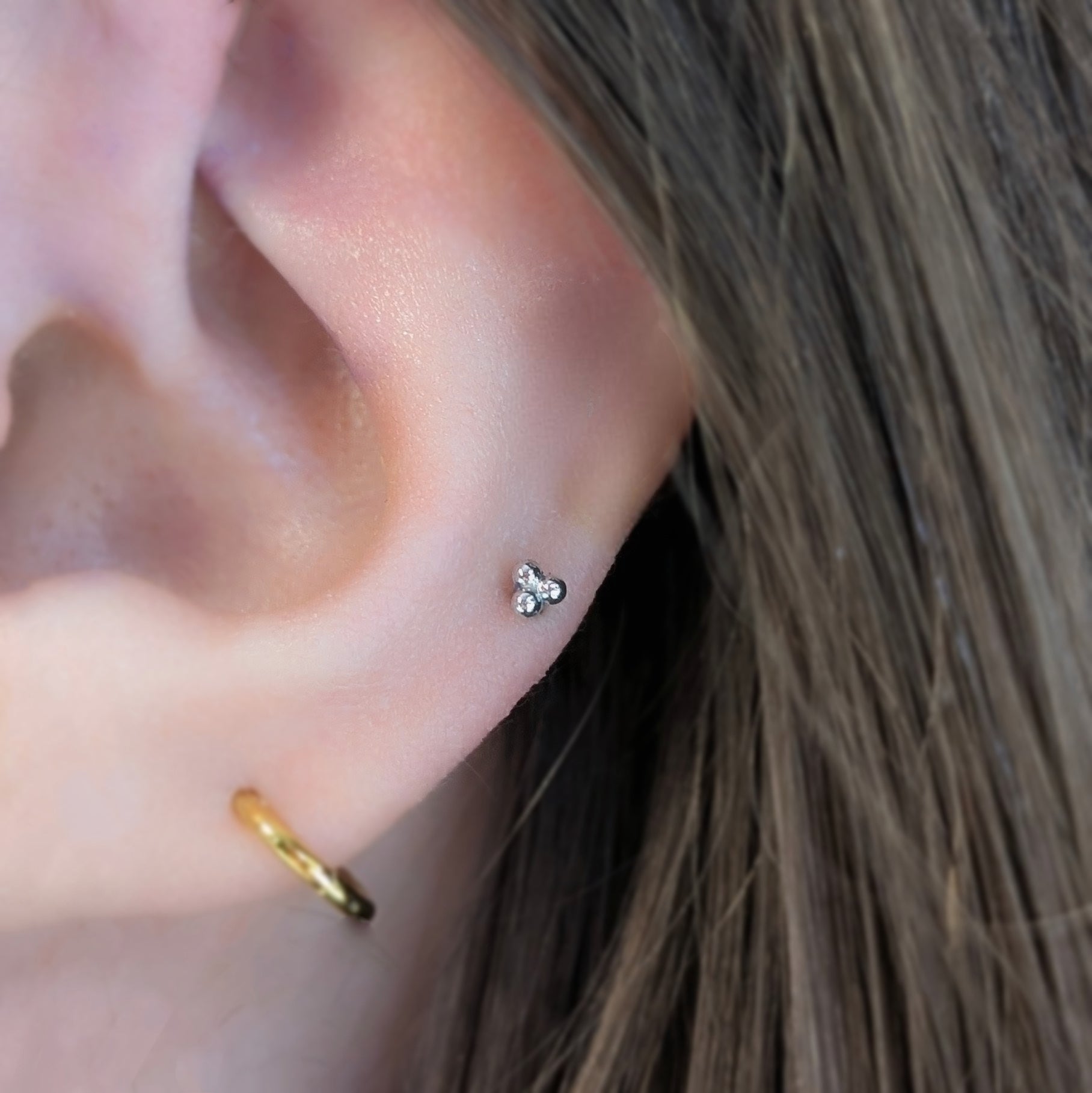 Tiny Tri-bead | Solid Gold Threadless End | Junipurr Jewelry