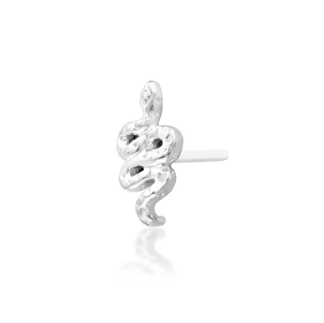 QUICK SHIP | 14K Hammered Snake End & Titanium Threadless Labret Post by Junipirr Jewelry