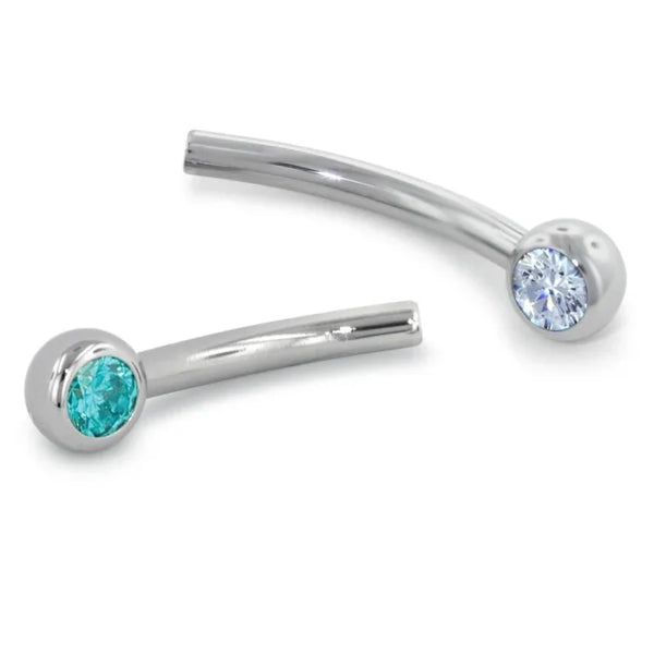 IN STOCK | Threadless Fixed Gem End Curved Barbell | NeoMetal Jewelry