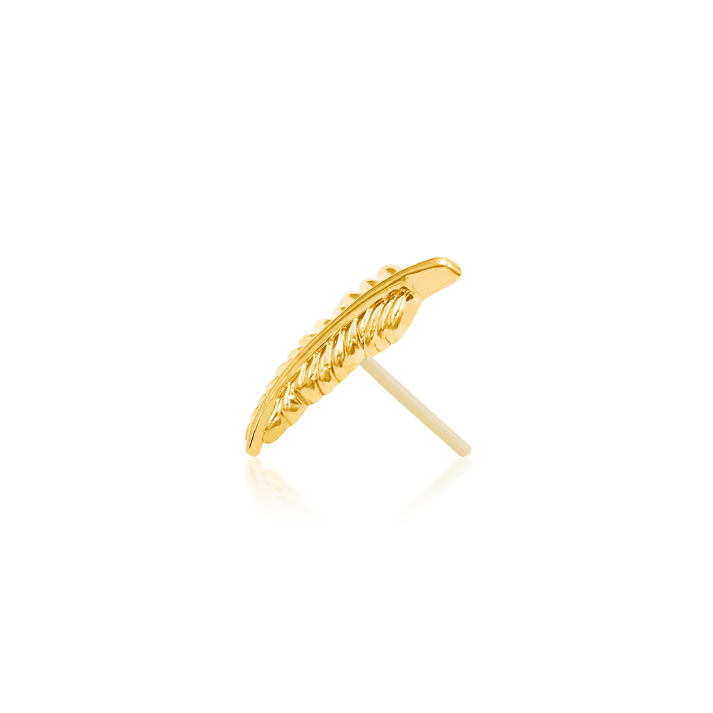 QUICK SHIP | 14K Gold Feather Threadless End & Titanium Labret Post by Junipurr Jewelry