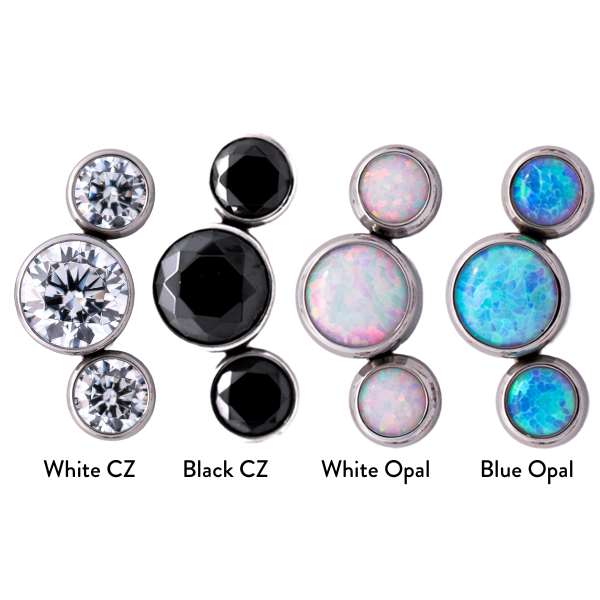 Titanium Threadless Triple Gem Crescent Cluster End by Junipurr Jewelry