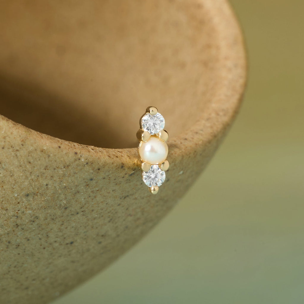 Cloud Nine - Freshwater Pearl & Moissanite Threadless End | Ember Jewelry