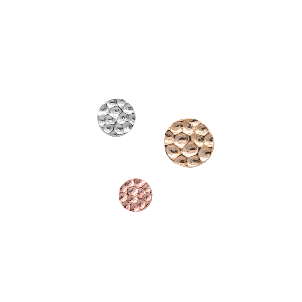 QUICK SHIP | 14K Gold Hammered Disk Threadless End & Titanium Labret Post by Junipirr Jewelry