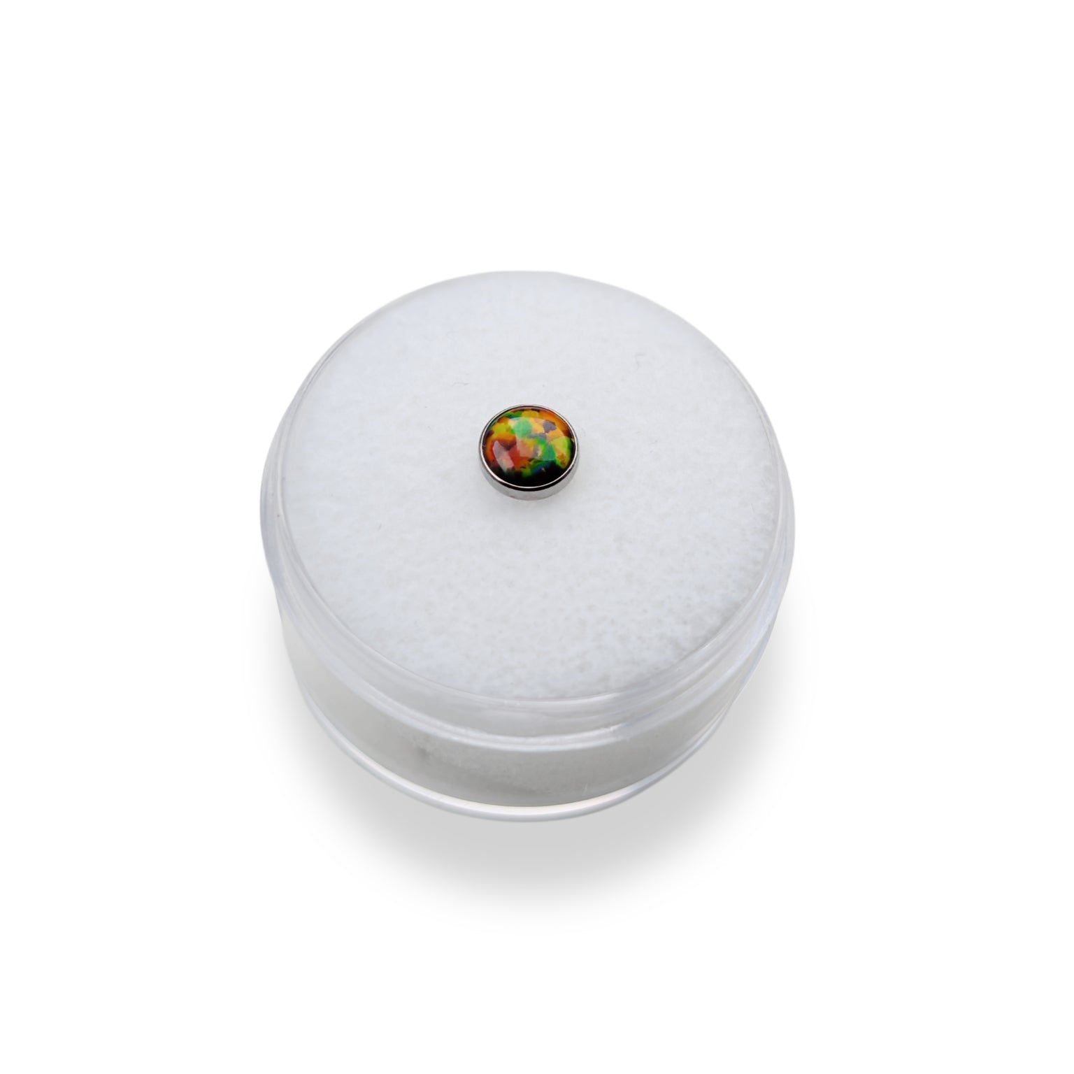 IN STOCK | Titanium Threadless Labret - "Fiery Black" Cabochon Cut Cubic Opal in 5mm by Junipurr Jewelry