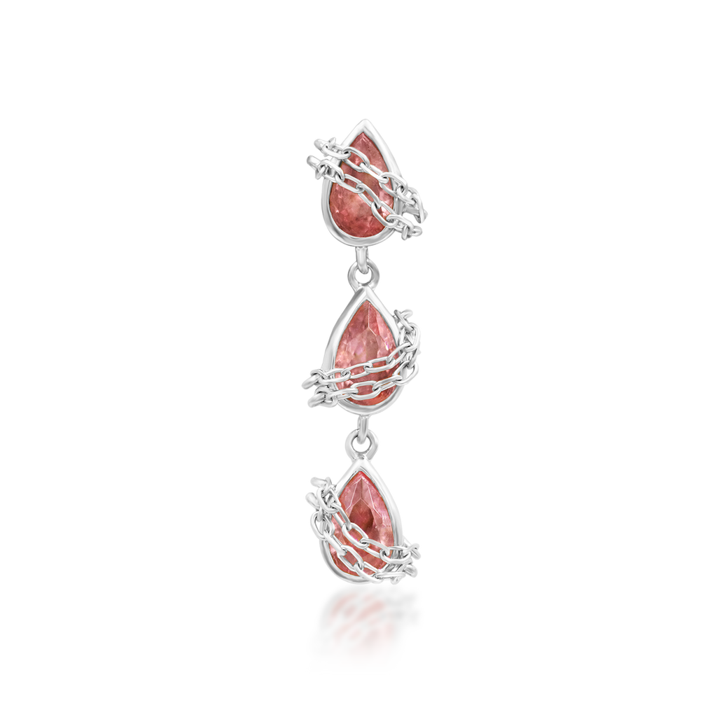 QUICK SHIP | 14K Gold "Baddie" — Cascading Chain Wrapped Pink CZ Teardrop & Titanium Threadless Labret Post by Junipirr Jewelry