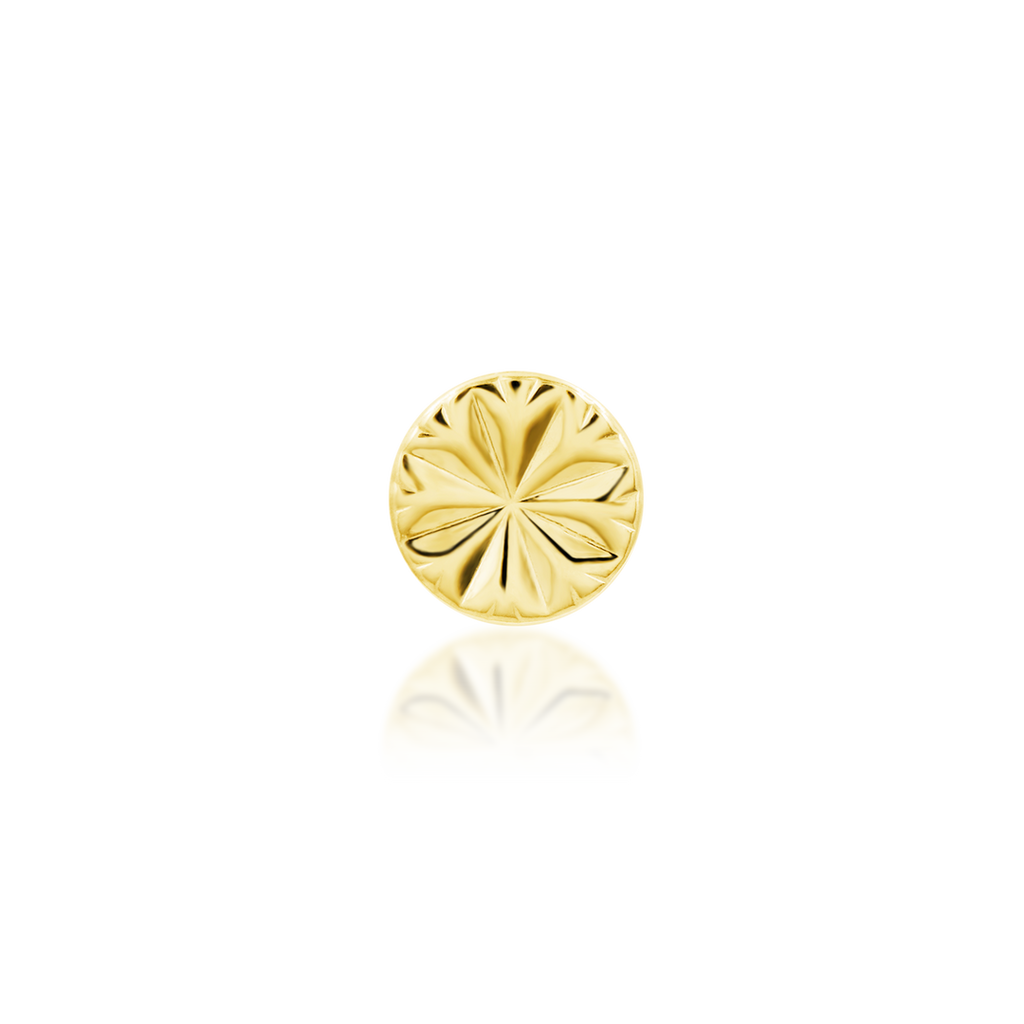 QUICK SHIP | 14K Gold Engraved Disk Threadless End & Titanium Labret Post by Junipirr Jewelry