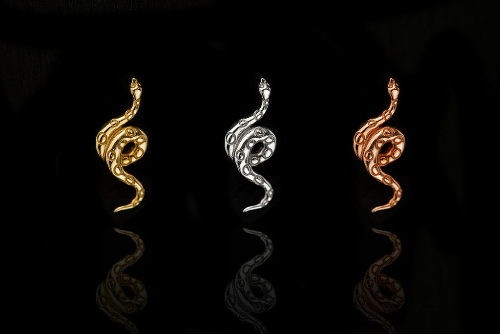 QUICK SHIP | 14K Gold Textured Snake & Titanium Threadless Labret by Junipurr Jewelry