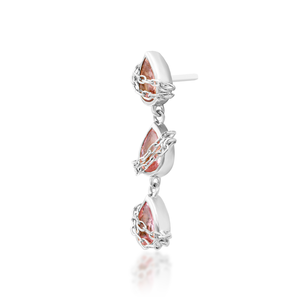 QUICK SHIP | 14K Gold "Baddie" — Cascading Chain Wrapped Pink CZ Teardrop & Titanium Threadless Labret Post by Junipirr Jewelry