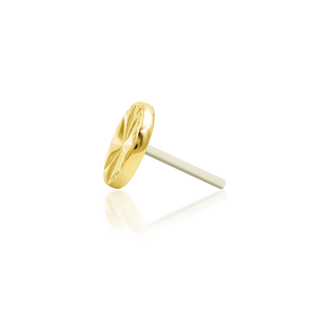 QUICK SHIP | 14K Gold Engraved Disk Threadless End & Titanium Labret Post by Junipirr Jewelry