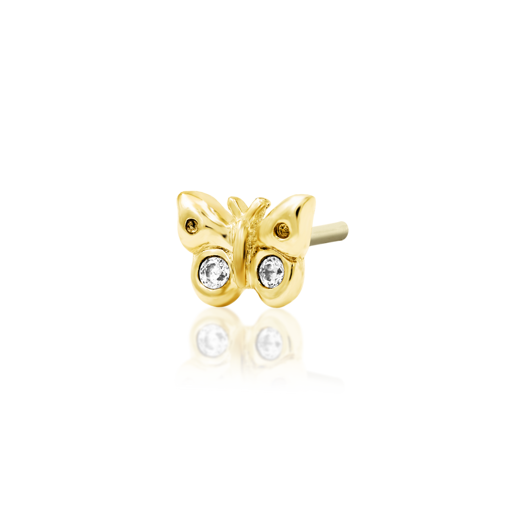 QUICK SHIP | 14K Gold Mini Butterfly Threadless End & Titanium Labret Post by Junipirr Jewelry