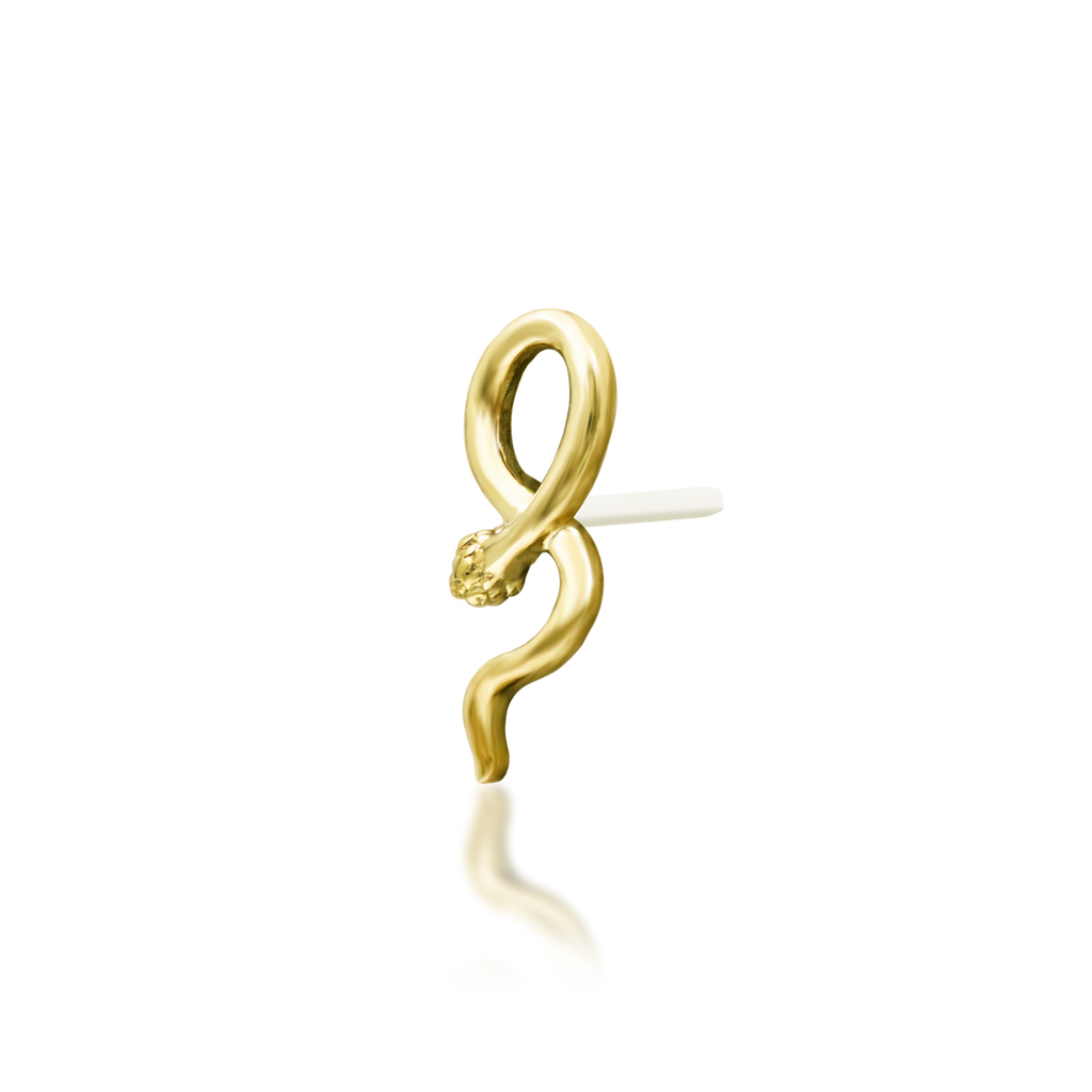 QUICK SHIP | 14K Gold 'Cornelius' Polished Snake End & Titanium Threadless Labret Post by Junipirr Jewelry