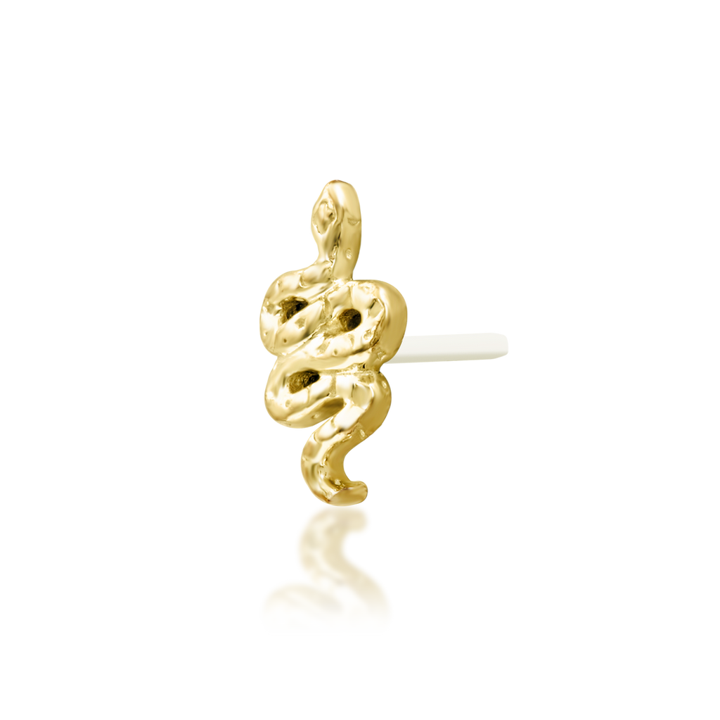 QUICK SHIP | 14K Hammered Snake End & Titanium Threadless Labret Post by Junipirr Jewelry