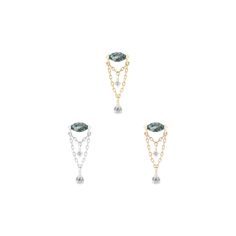 Saint Vincent - Double Tiered Chain Threadless end with Marquise Cut Moss Agate and (2) CZ's by Buddha Jewelry Organics (Copy)